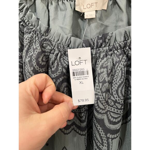 LOFT Paisley Off Shoulder Blouse NWT XL Ruffle Neck Boho Romantic Top - Picture 7 of 13
